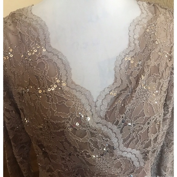 New Formal Taupe Sequins Dress by Marina - Picture 3 of 7